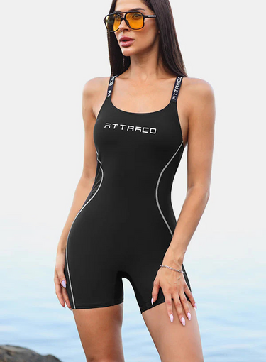 Boyleg Black One-Piece Swimsuit